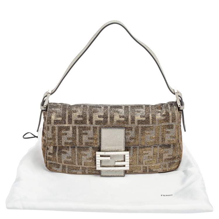 Pre Owned Fendi Silver/Gold FF Lurex Baguette Bag