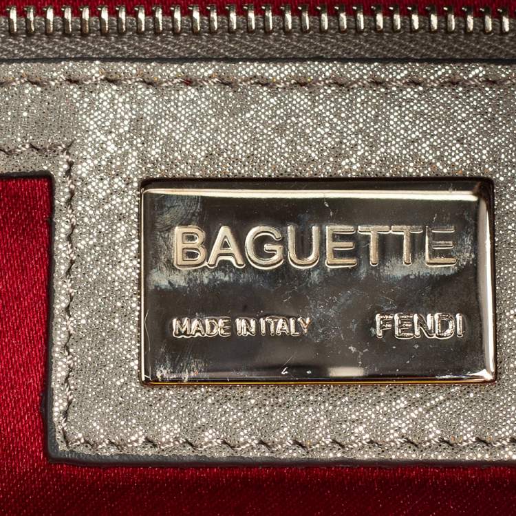 Pre Owned Fendi Silver/Gold FF Lurex Baguette Bag
