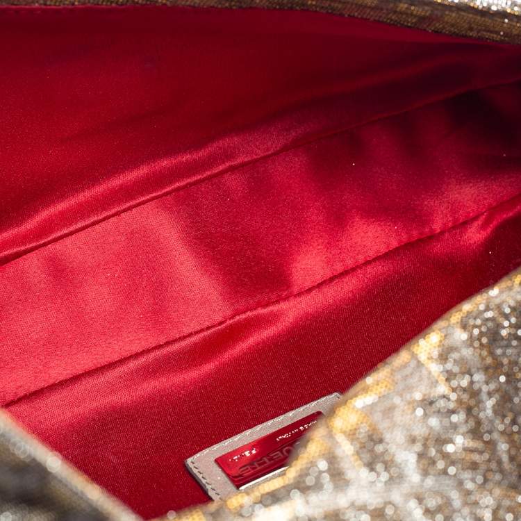 Pre Owned Fendi Silver/Gold FF Lurex Baguette Bag