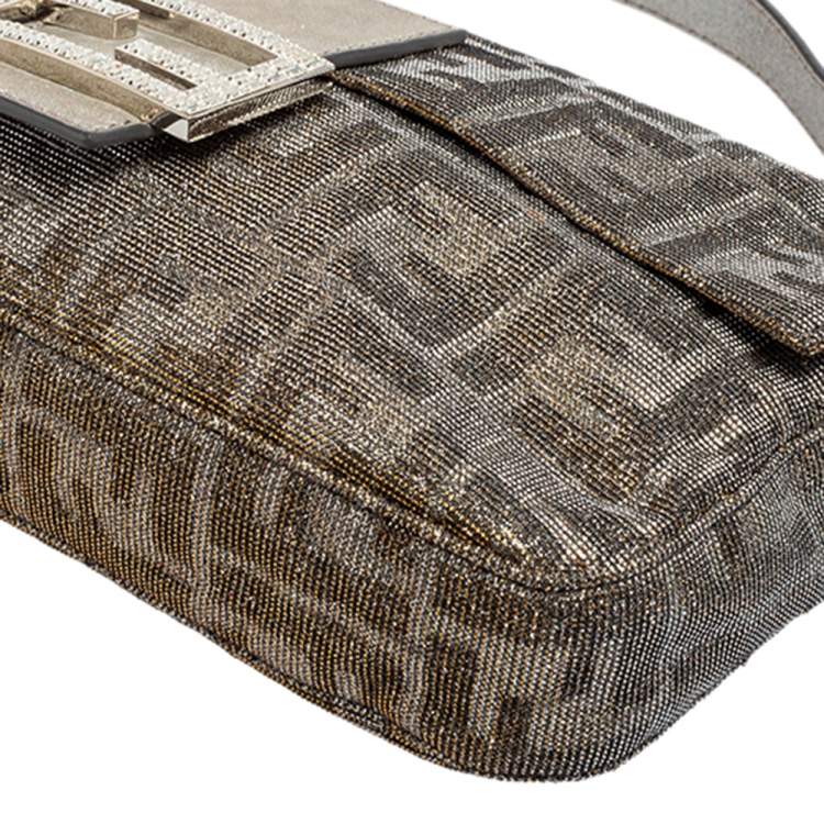 Pre Owned Fendi Silver/Gold FF Lurex Baguette Bag