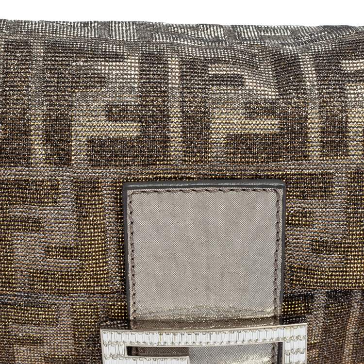 Pre Owned Fendi Silver/Gold FF Lurex Baguette Bag