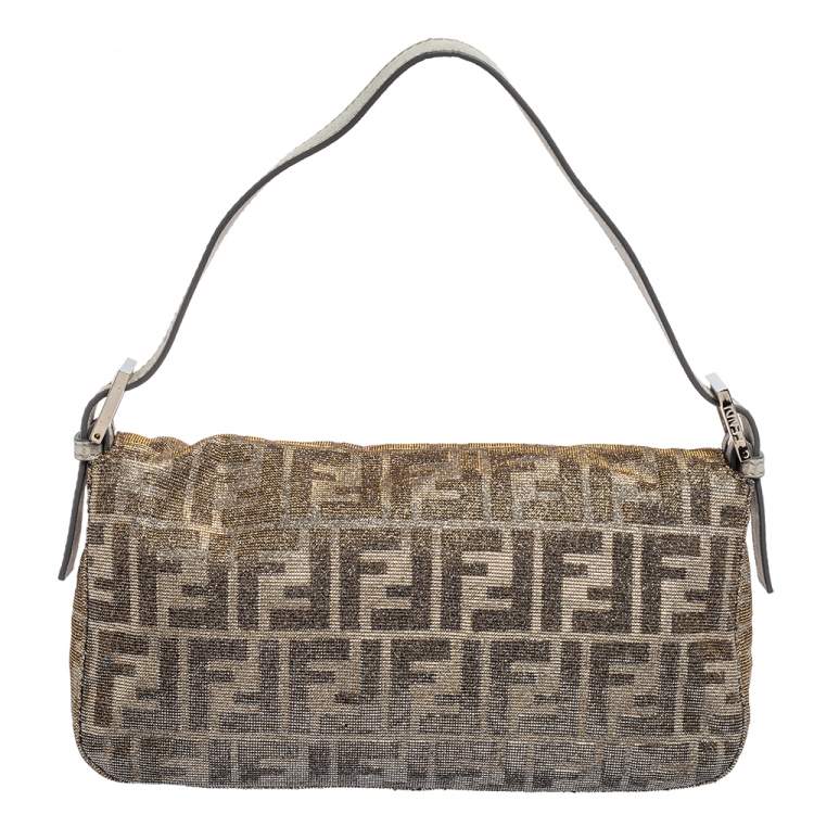 Pre Owned Fendi Silver/Gold FF Lurex Baguette Bag