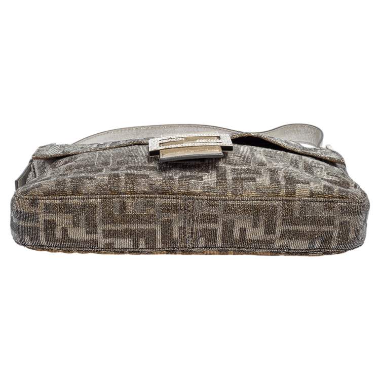 Pre Owned Fendi Silver/Gold FF Lurex Baguette Bag
