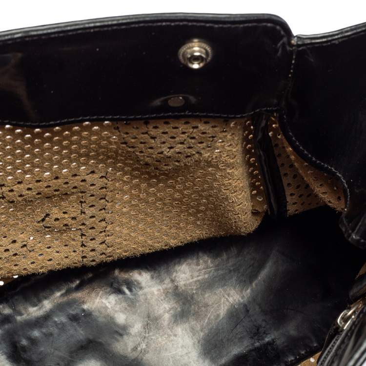 Pre Owned Fendi Black Perforated Patent and Leather Du Jour Tote