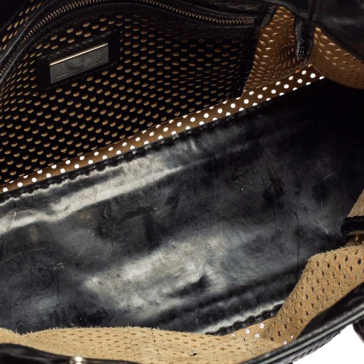Pre Owned Fendi Black Perforated Patent and Leather Du Jour Tote