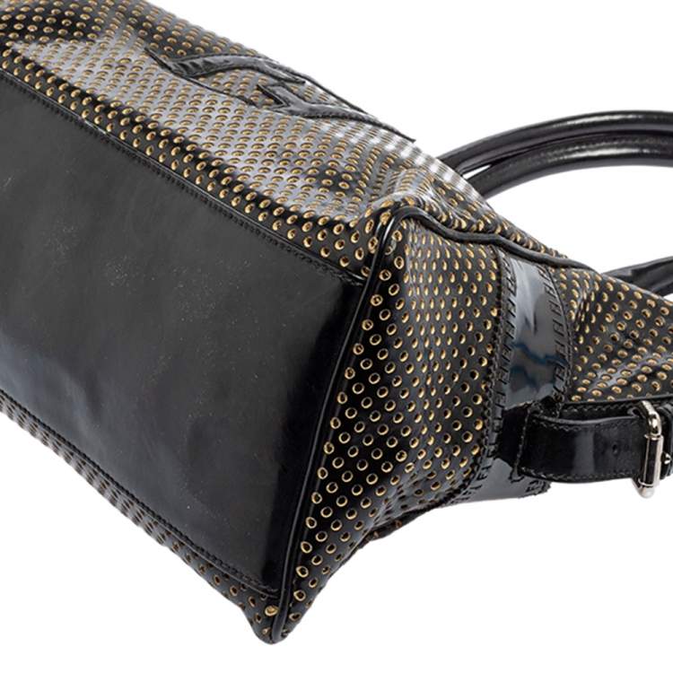 Pre Owned Fendi Black Perforated Patent and Leather Du Jour Tote