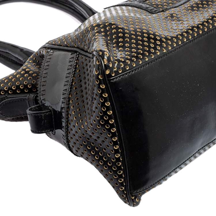 Pre Owned Fendi Black Perforated Patent and Leather Du Jour Tote