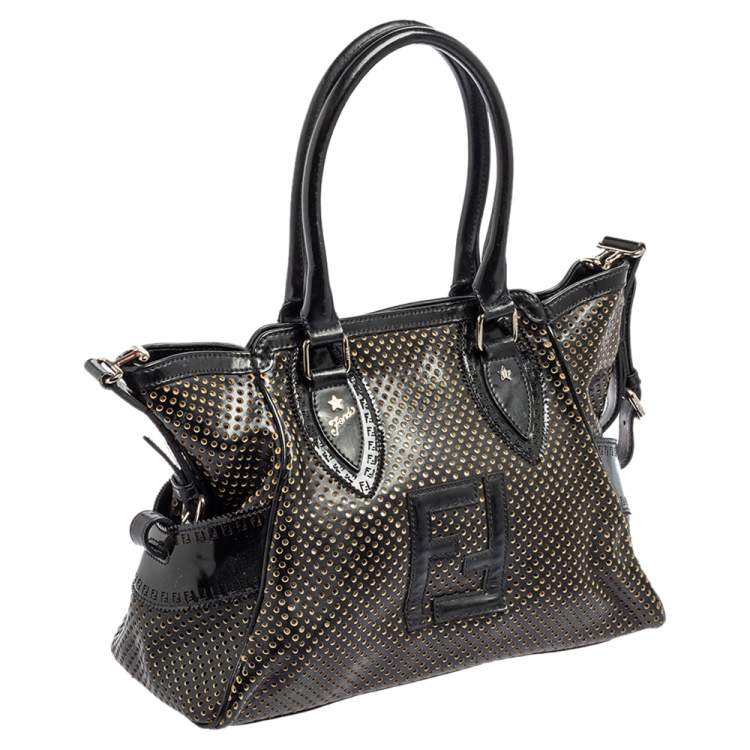 Pre Owned Fendi Black Perforated Patent and Leather Du Jour Tote