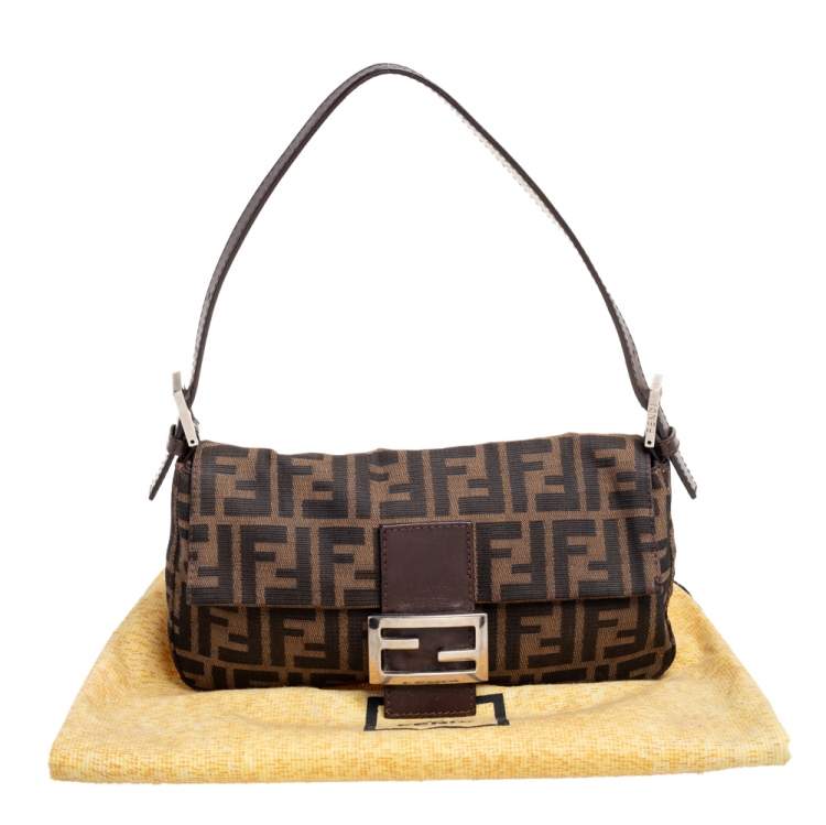 Pre Owned Fendi Brown Zucca Canvas Baguette Bag