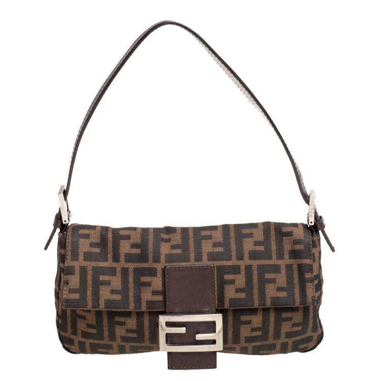 Pre Owned Fendi Brown Zucca Canvas Baguette Bag