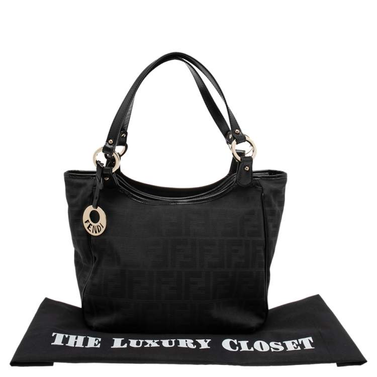 Pre Owned Fendi Black Zucca Canvas and Leather Chef Shopper Tote