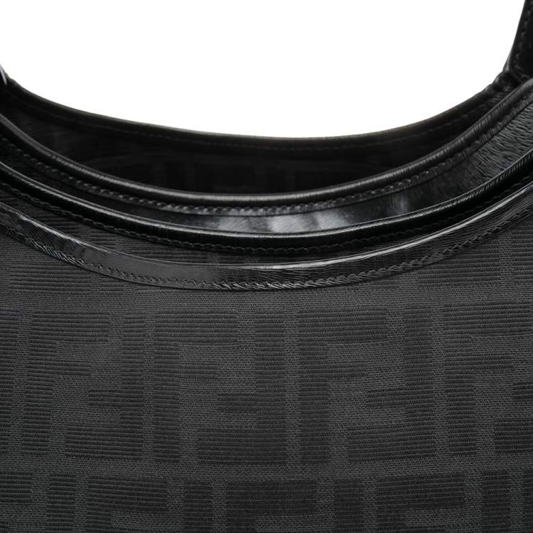 Pre Owned Fendi Black Zucca Canvas and Leather Chef Shopper Tote