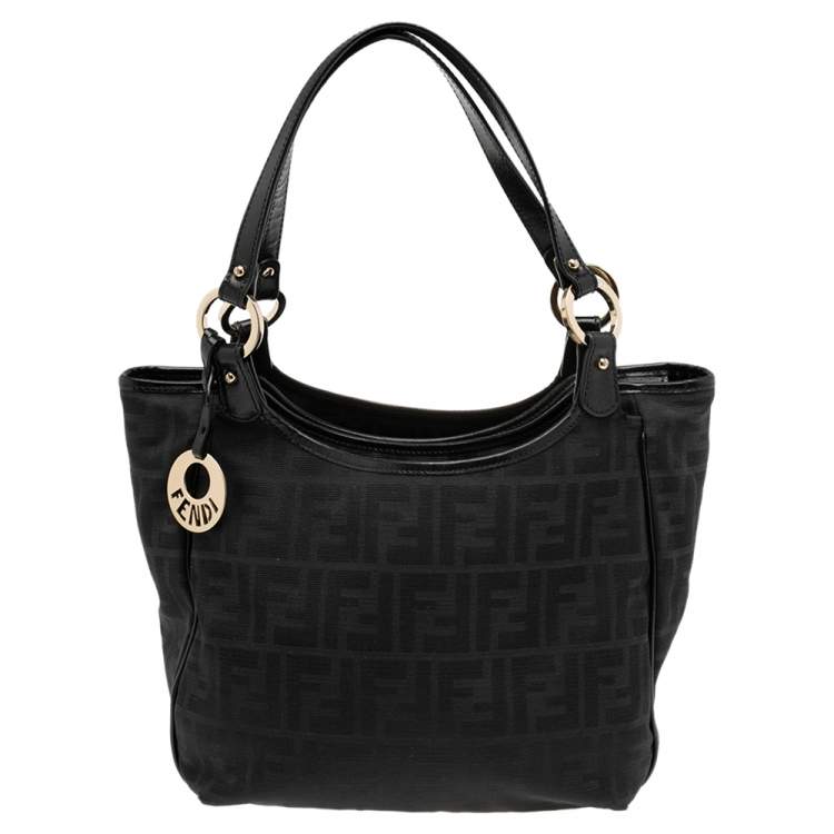 Pre Owned Fendi Black Zucca Canvas and Leather Chef Shopper Tote