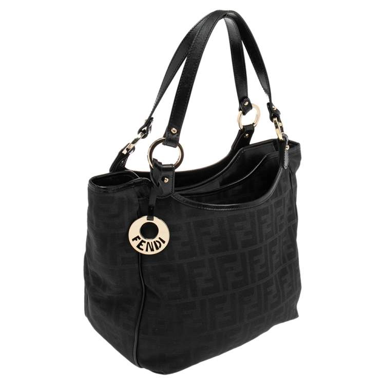 Pre Owned Fendi Black Zucca Canvas and Leather Chef Shopper Tote