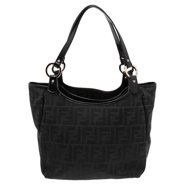 Pre Owned Fendi Black Zucca Canvas and Leather Chef Shopper Tote