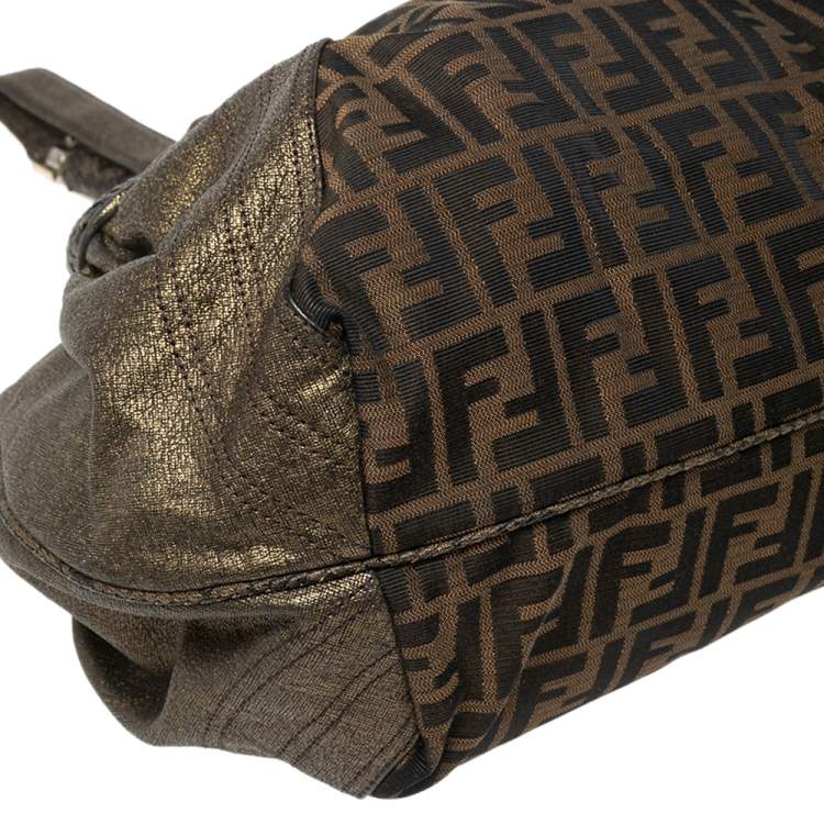 Pre Owned Fendi Tobacco/Metallic Zucca Canvas and Leather Spy Bag