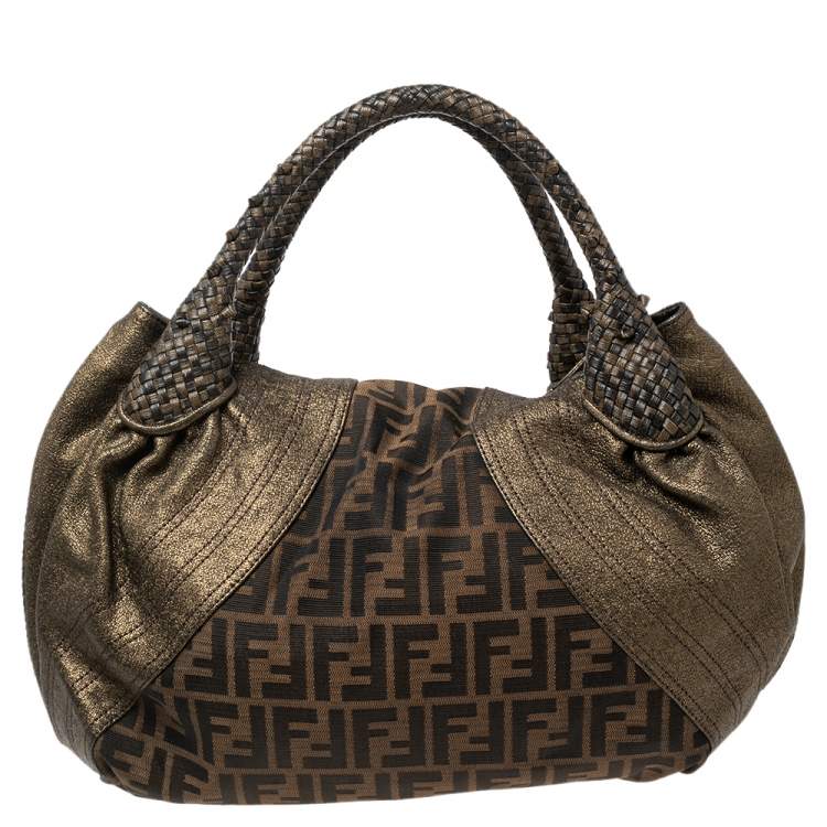 Pre Owned Fendi Tobacco/Metallic Zucca Canvas and Leather Spy Bag