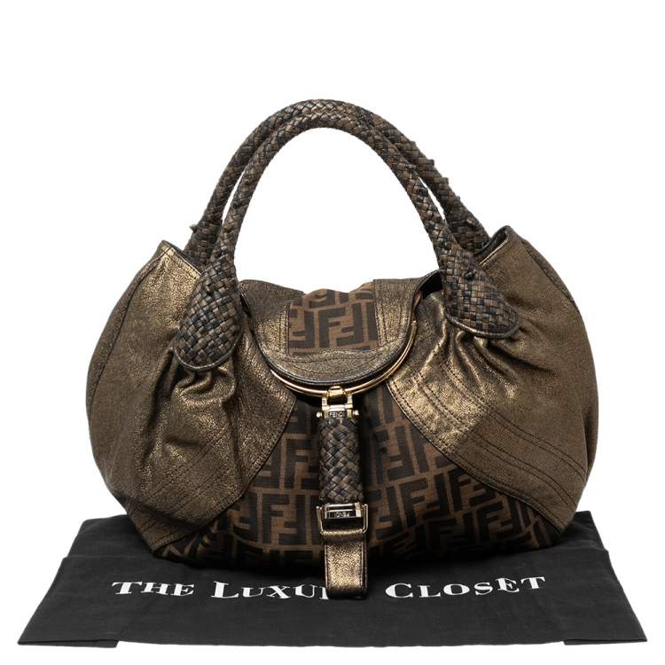 Pre Owned Fendi Tobacco/Metallic Zucca Canvas and Leather Spy Bag