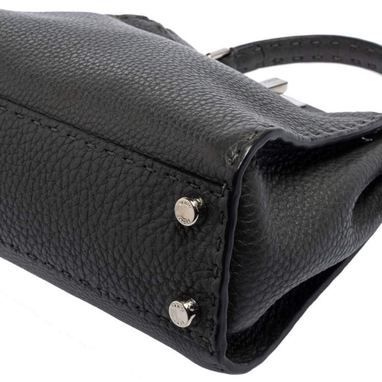Pre Owned Fendi Black Leather Mini Peekaboo Top Handle Bag