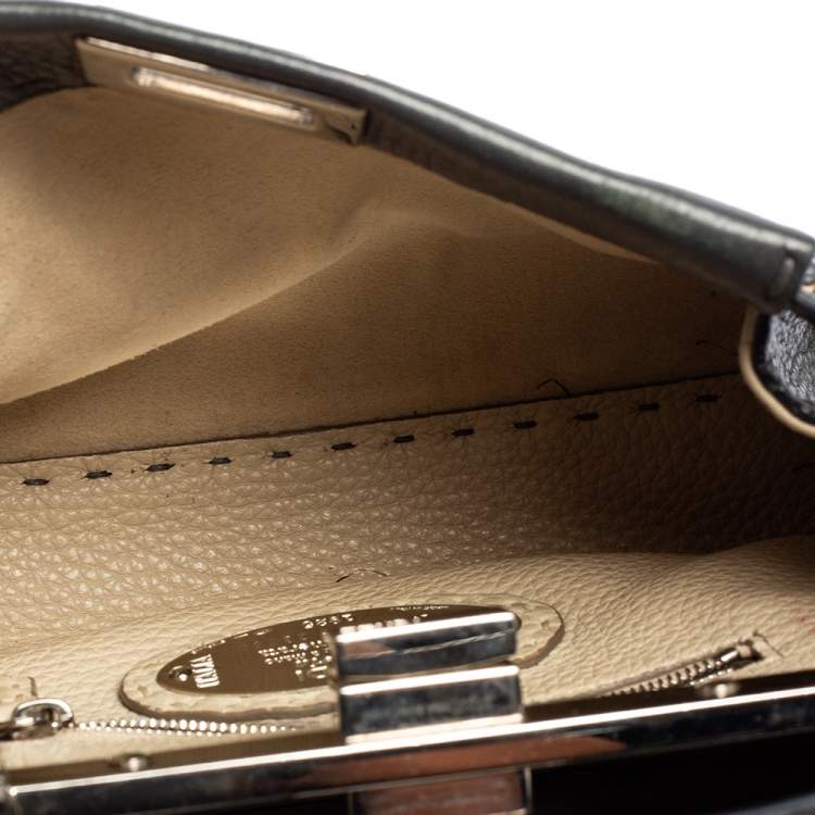 Pre Owned Fendi Black Leather Mini Peekaboo Top Handle Bag