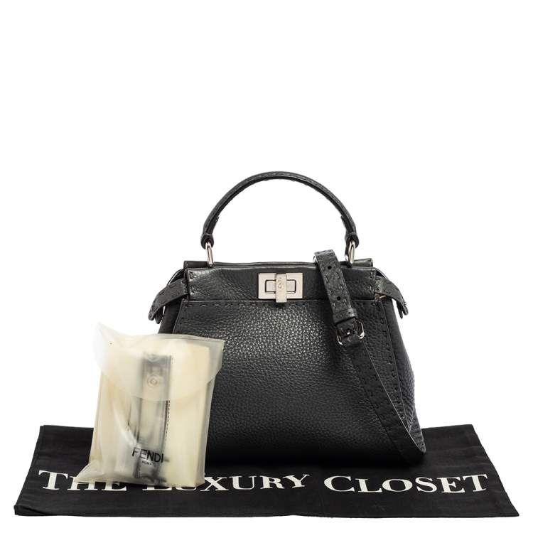 Pre Owned Fendi Black Leather Mini Peekaboo Top Handle Bag