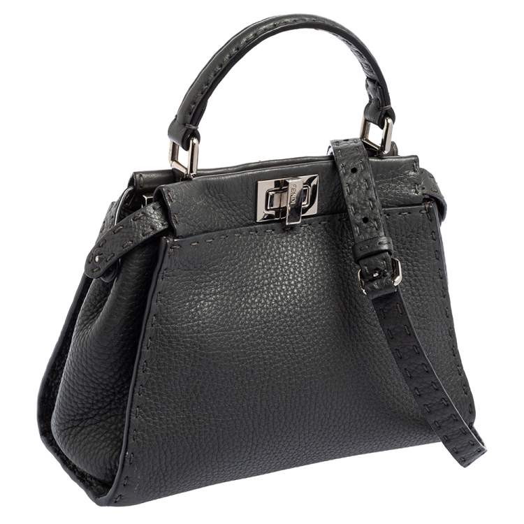 Pre Owned Fendi Black Leather Mini Peekaboo Top Handle Bag
