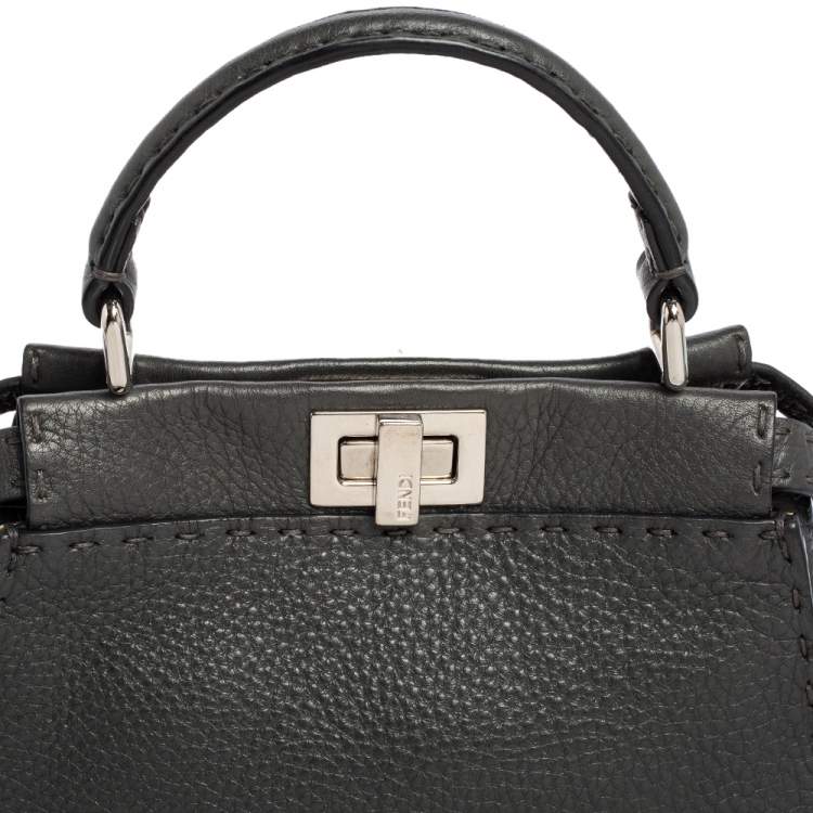 Pre Owned Fendi Black Leather Mini Peekaboo Top Handle Bag