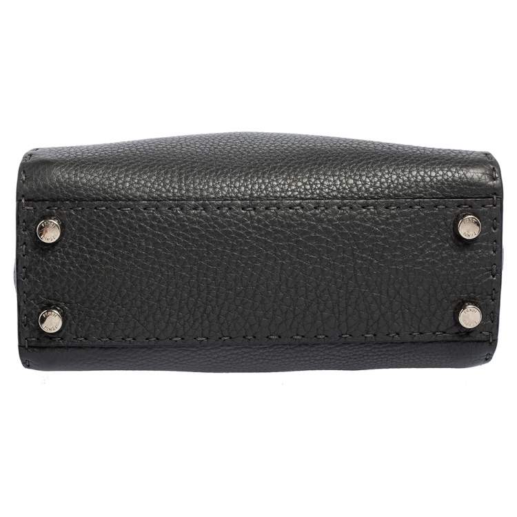 Pre Owned Fendi Black Leather Mini Peekaboo Top Handle Bag