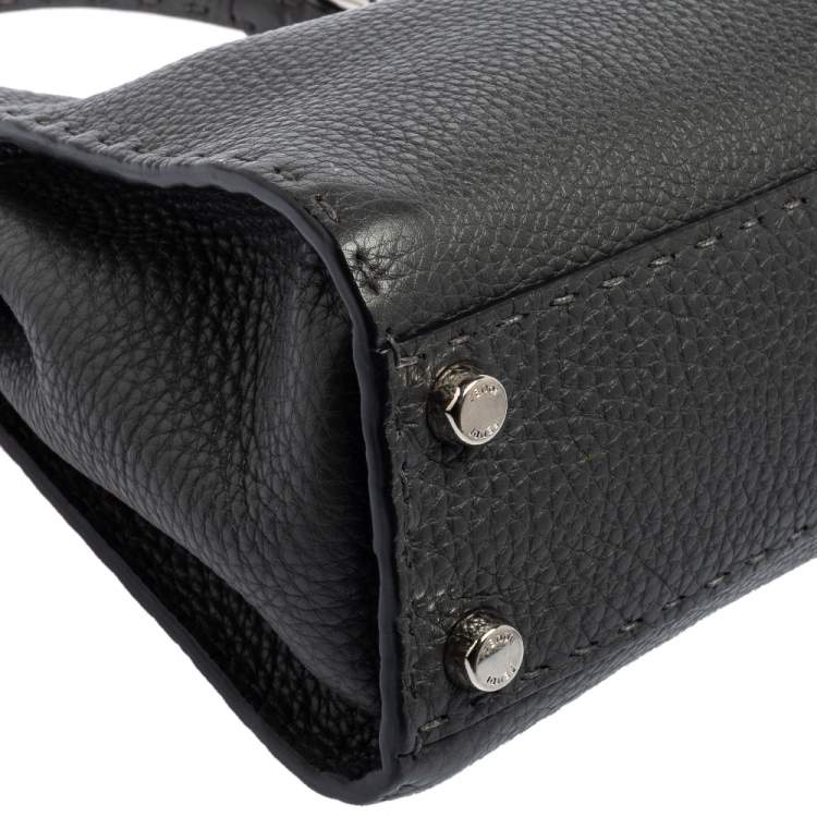 Pre Owned Fendi Black Leather Mini Peekaboo Top Handle Bag