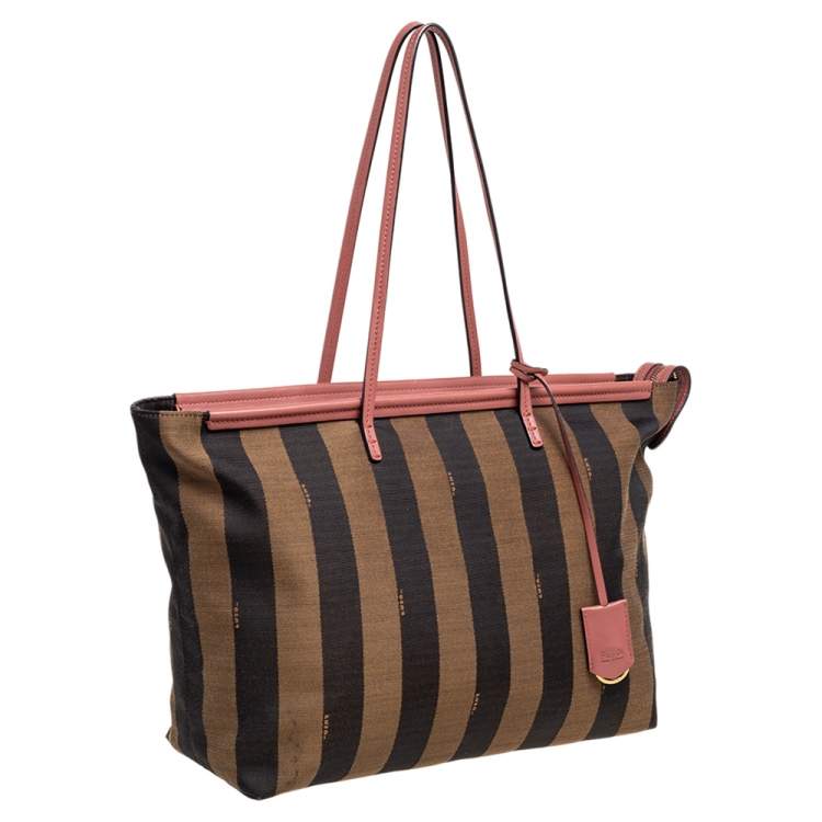 Pre Owned Fendi Pink/Tobacco Canvas and Leather Roll Tote