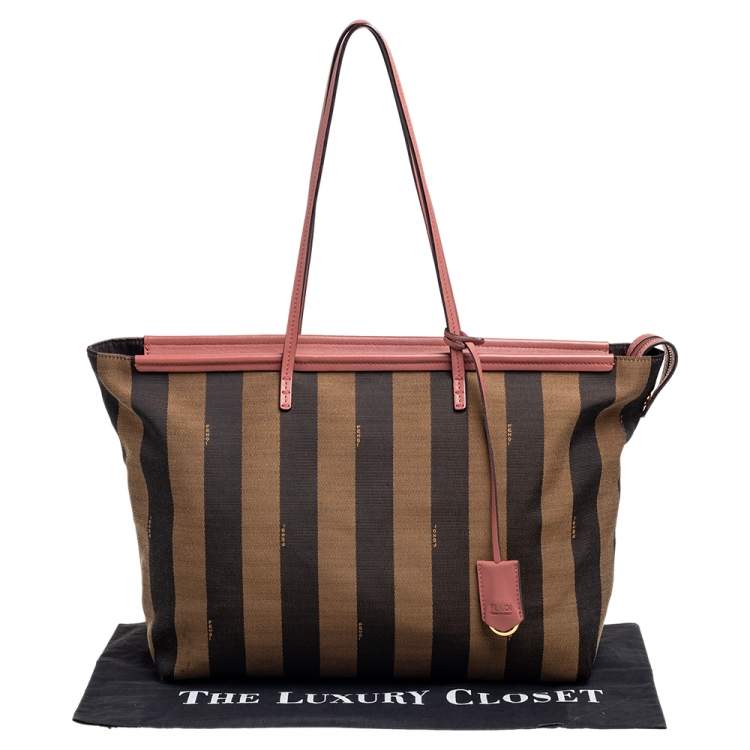 Pre Owned Fendi Pink/Tobacco Canvas and Leather Roll Tote