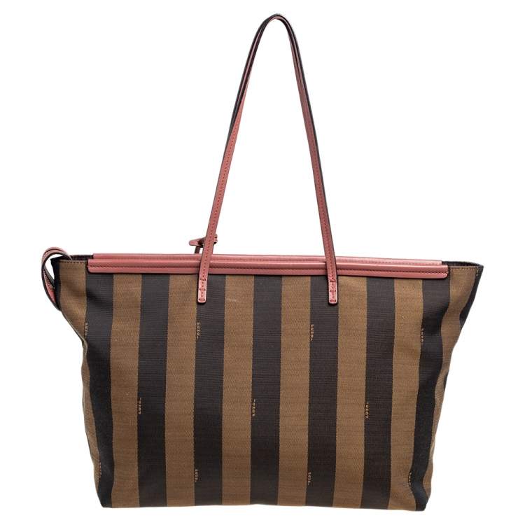 Pre Owned Fendi Pink/Tobacco Canvas and Leather Roll Tote