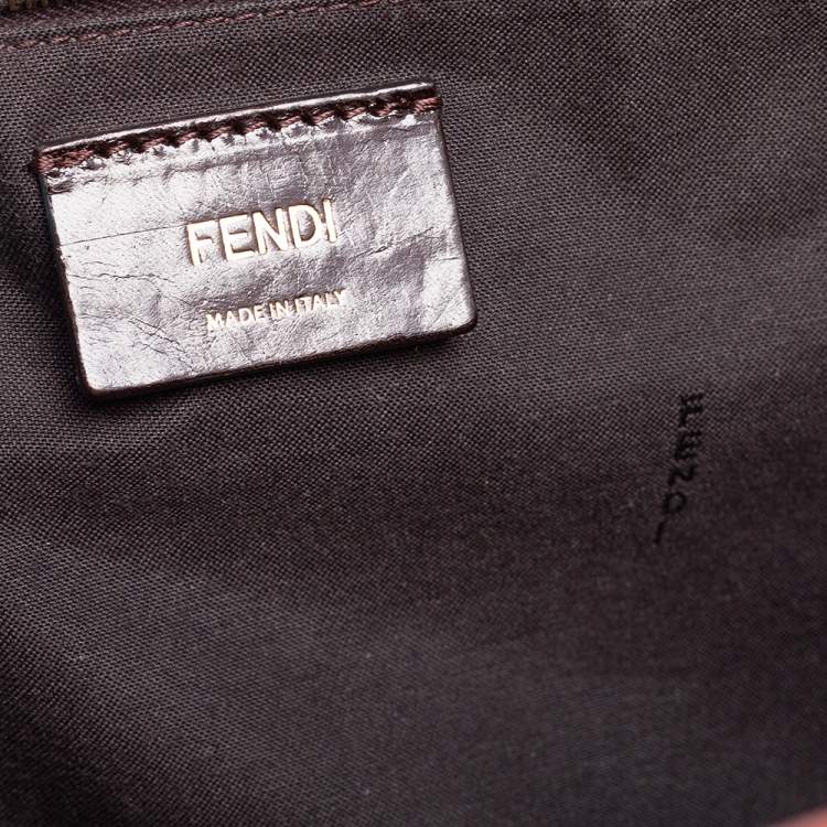 Pre Owned Fendi Pink/Tobacco Canvas and Leather Roll Tote