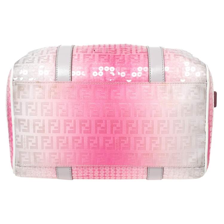 Pre Owned Fendi Ombre Pink Zucchino Fabric, Leather and Sequins Forever Bauletto Boston Bag