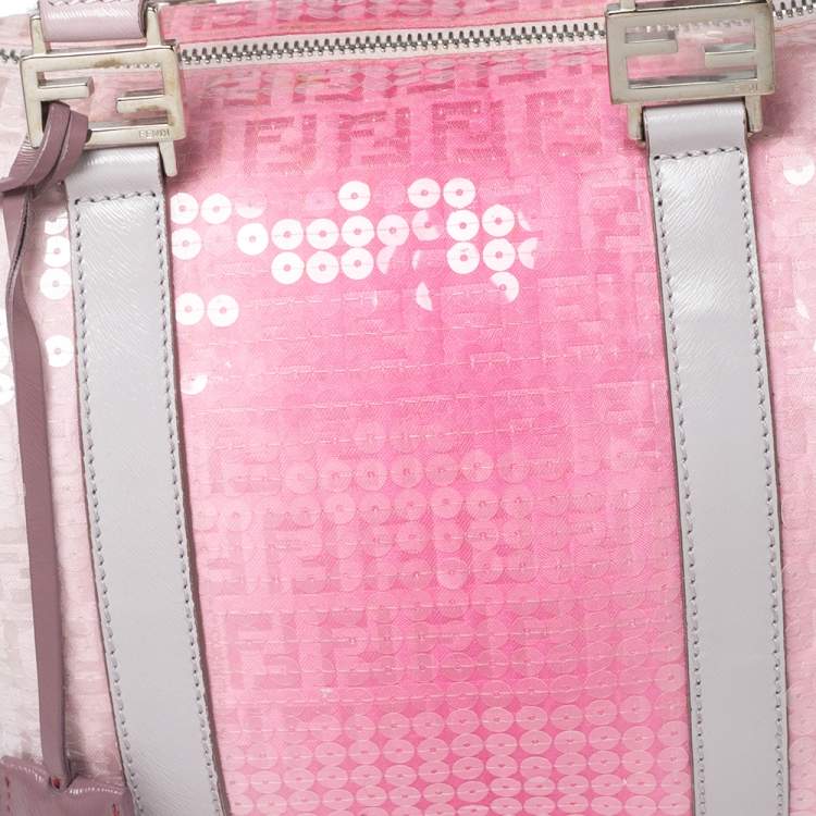Pre Owned Fendi Ombre Pink Zucchino Fabric, Leather and Sequins Forever Bauletto Boston Bag