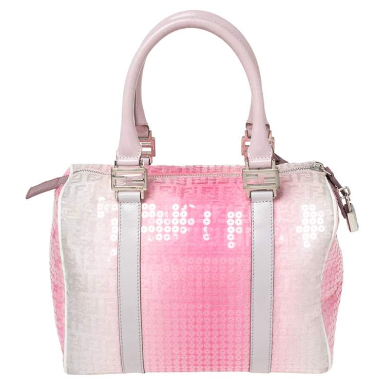 Pre Owned Fendi Ombre Pink Zucchino Fabric, Leather and Sequins Forever Bauletto Boston Bag