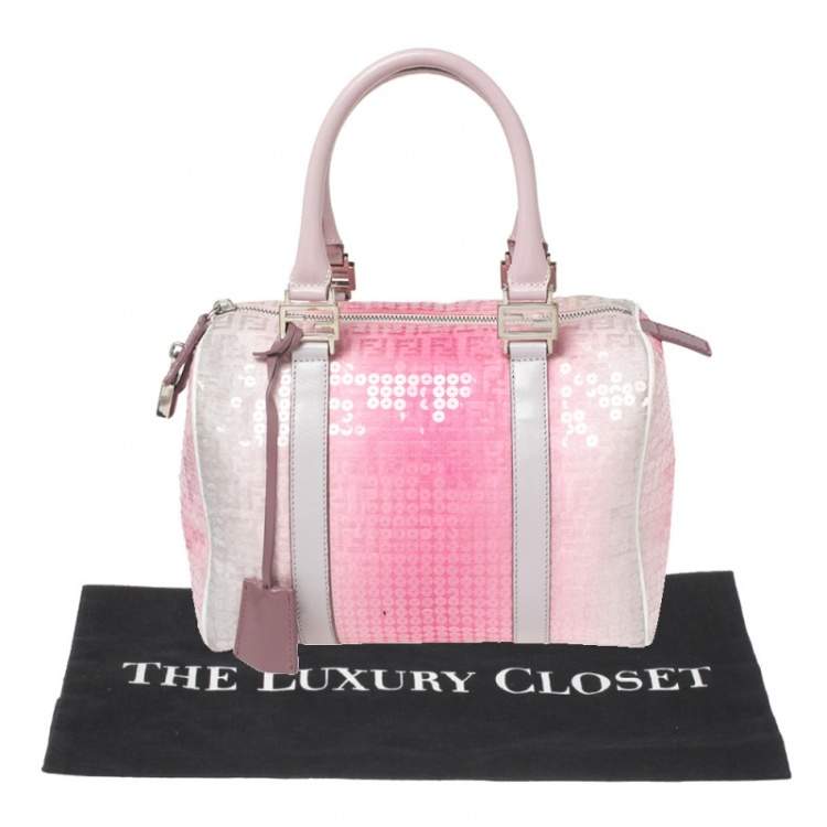 Pre Owned Fendi Ombre Pink Zucchino Fabric, Leather and Sequins Forever Bauletto Boston Bag