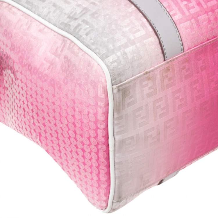 Pre Owned Fendi Ombre Pink Zucchino Fabric, Leather and Sequins Forever Bauletto Boston Bag
