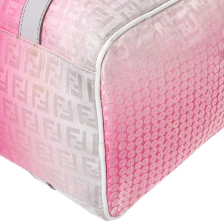 Pre Owned Fendi Ombre Pink Zucchino Fabric, Leather and Sequins Forever Bauletto Boston Bag