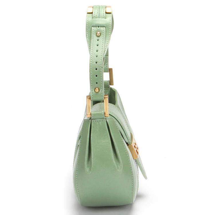 Pre Owned Fendi Green Leather Shoulder Bag