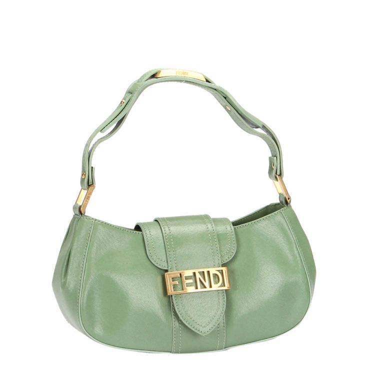Pre Owned Fendi Green Leather Shoulder Bag
