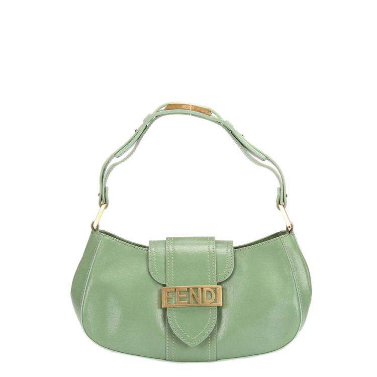 Pre Owned Fendi Green Leather Shoulder Bag
