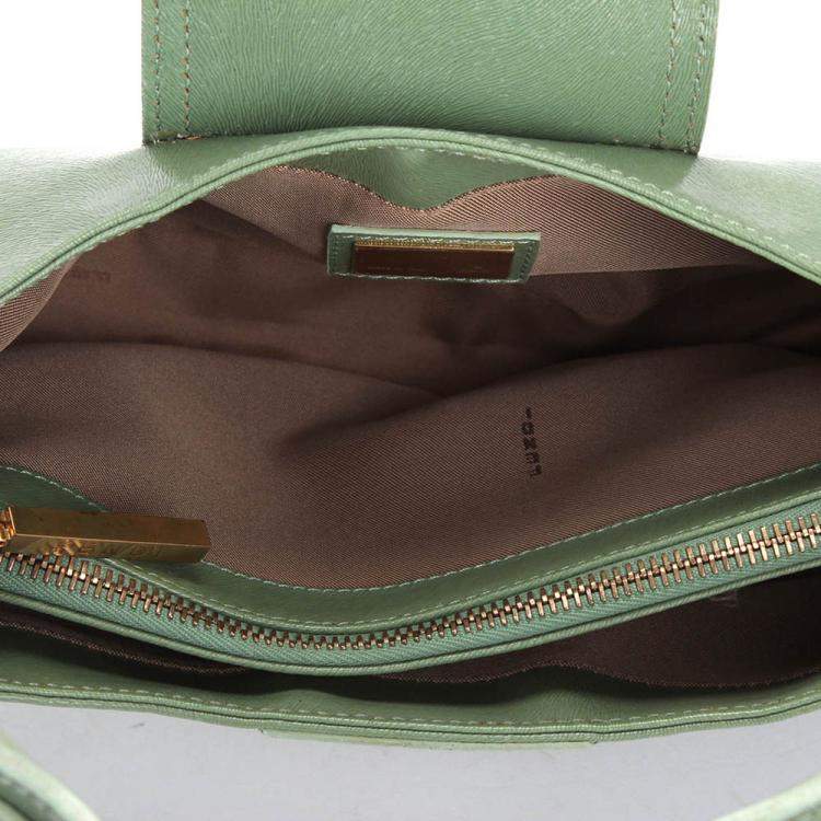 Pre Owned Fendi Green Leather Shoulder Bag