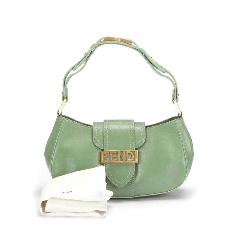 Pre Owned Fendi Green Leather Shoulder Bag