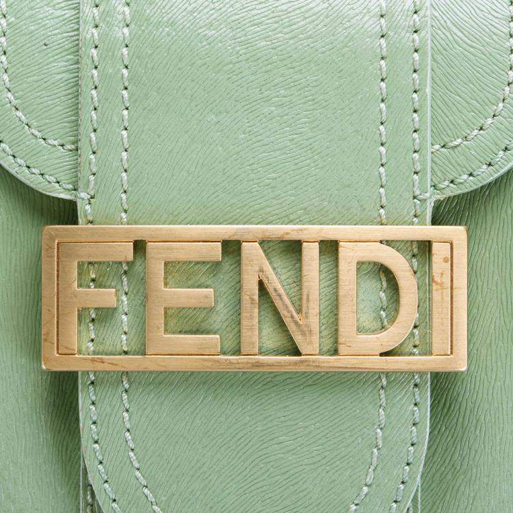 Pre Owned Fendi Green Leather Shoulder Bag