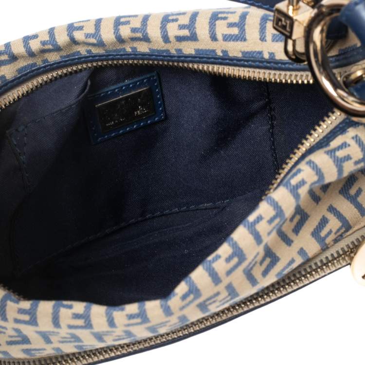 Pre Owned Fendi Navy Blue Zucchino Canvas and Leather Small Chef Bag 