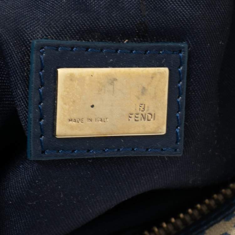 Pre Owned Fendi Navy Blue Zucchino Canvas and Leather Small Chef Bag 