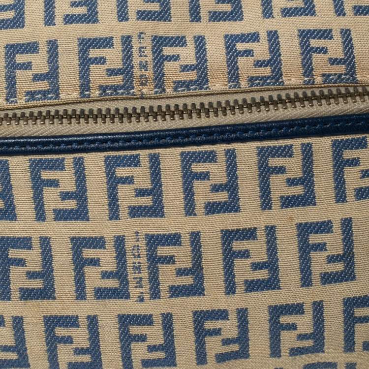 Pre Owned Fendi Navy Blue Zucchino Canvas and Leather Small Chef Bag 