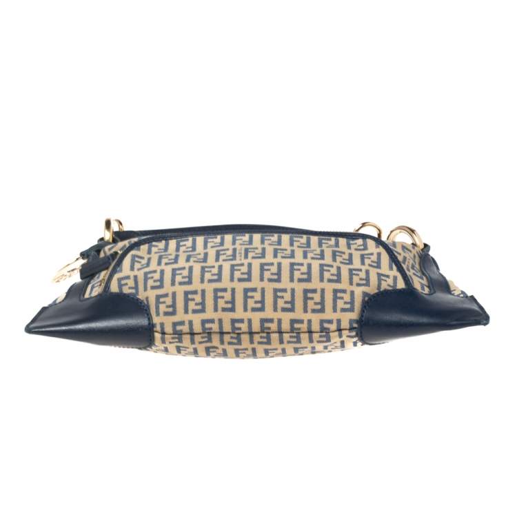 Pre Owned Fendi Navy Blue Zucchino Canvas and Leather Small Chef Bag 