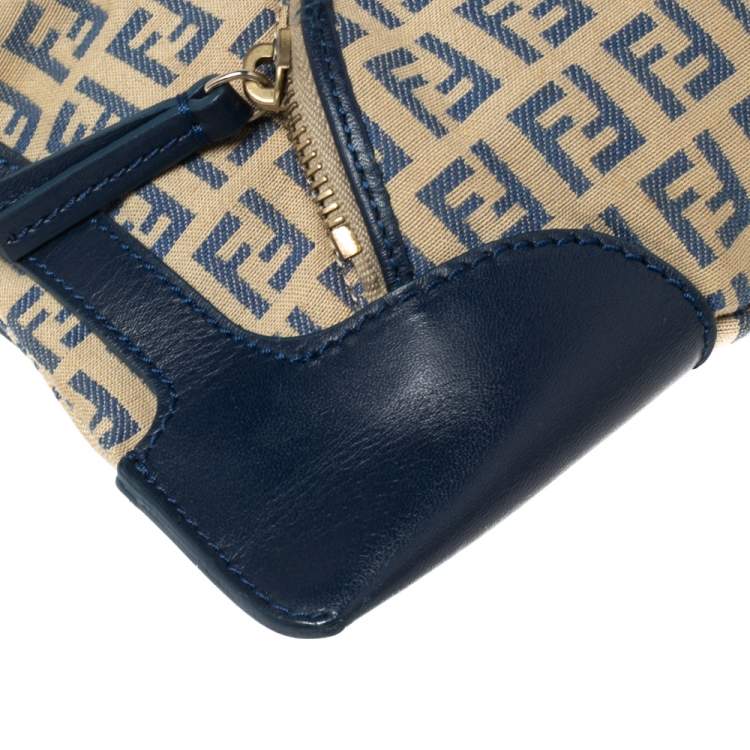 Pre Owned Fendi Navy Blue Zucchino Canvas and Leather Small Chef Bag 